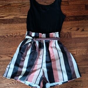 Striped Black and Pink Women's Jumpsuit